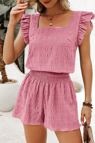 Two Piece Ruffel Sleve Set Peach