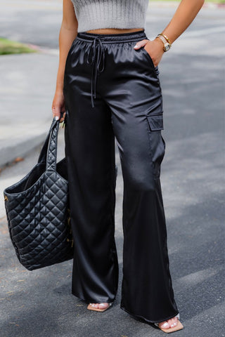 Satin Cargo Pants Black