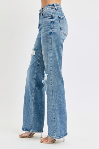 High Rise Wide Legged Ripped Risen Jean