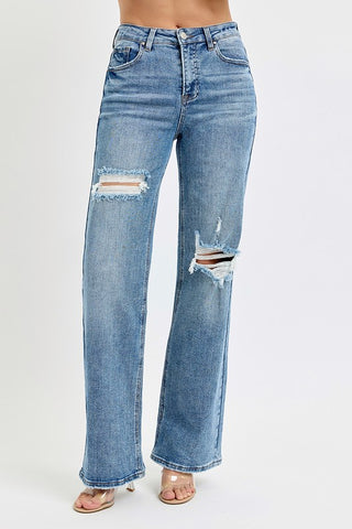 High Rise Wide Legged Ripped Risen Jean