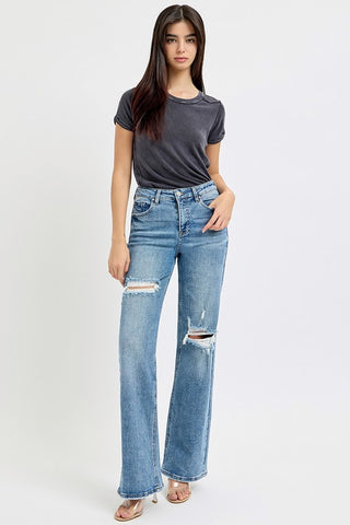 High Rise Wide Legged Ripped Risen Jean