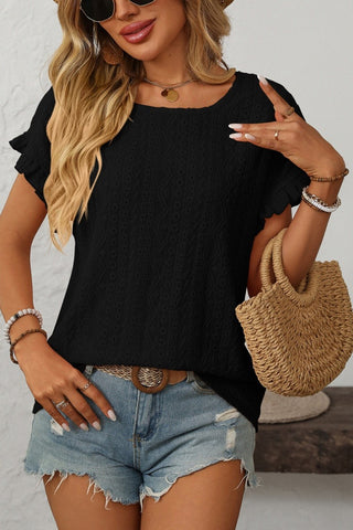 Ruffle Sleeve Top Black