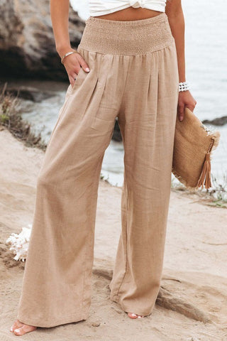 Smocked Palazzo Pants Khaki