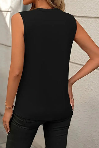 Pleated Crew Neck Knit Top Black