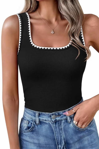 Slim Fit Block Ribbed Square Neck Tank