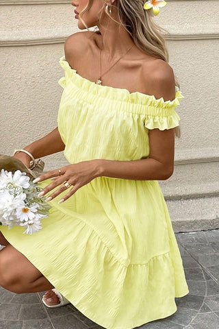 Off Shoulder Ruffle Mini Dress Yellow