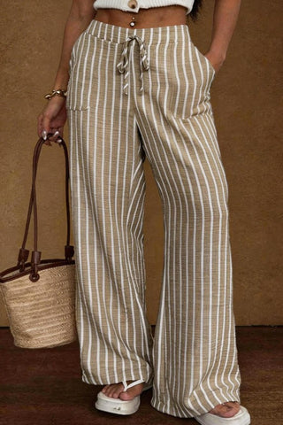 Striped Loose Elastic Waist Wide Leg Pants