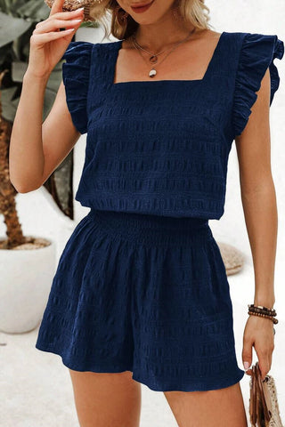 Two Piece Ruffel Sleve Set Blue