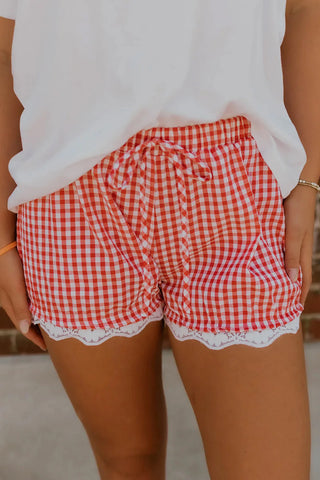 Red and White Checker Shorts Lace