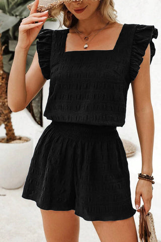 Two Piece Ruffel Sleve Set Black