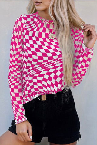 Pink Checkered Mesh Top