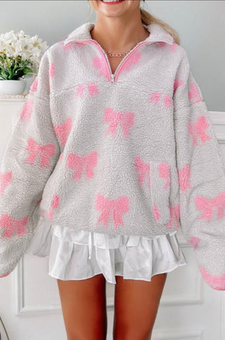 Pink Bow Pull Over Sherpa