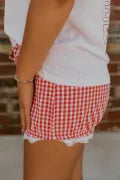 Red and White Checker Shorts Lace